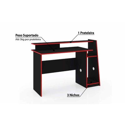 Mesa Computador Gamer MSM 448 Preto/Vermelho - Movelbento