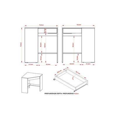 Mesa Canto p/Escritório ME4169 c/ 1 Gaveta Amêndoa - Tecno Mobili