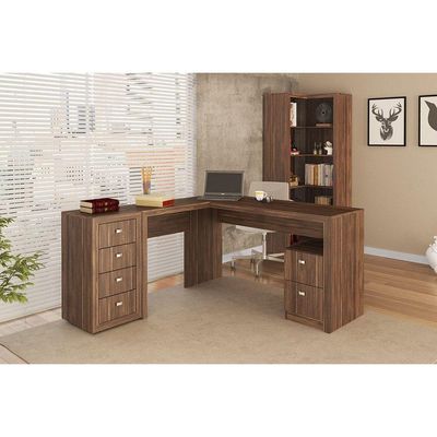 Mesa Canto p/Escritório ME4129 c/ 2 Gavetas Branco - Tecno Mobili