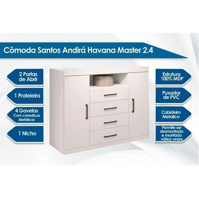 Guarda Roupa Master 8.4 + Cômoda Master 2.4 Branco - Santos Andirá