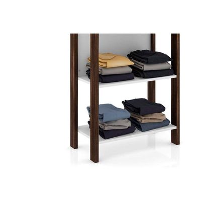 Guarda Roupa Closet Solteiro AZ1005 Armário c/ 5 Prateleiras Branco/Nogal - Tecno Mobili