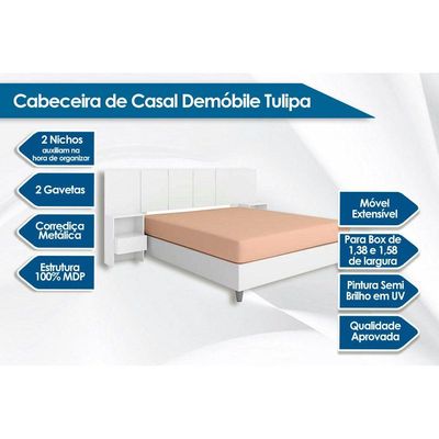 Cabeceira Cama Box Madeirado Casal Tulipa c/ 2 Gavetas Branco - Demóbile