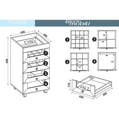 Gaveteiro p/ Escritório PE2009 c/ 4 Gavetas e Rodízios Branco - Tecno Mobili