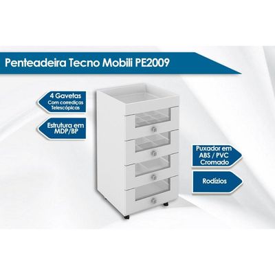 Gaveteiro p/ Escritório PE2009 c/ 4 Gavetas e Rodízios Branco - Tecno Mobili