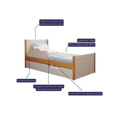 Cama Solteiro Elza c/Auxiliar Branco - Cimol
