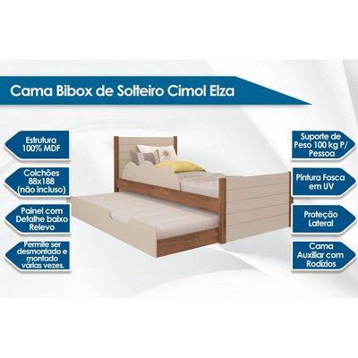 Cama Solteiro Elza c/Auxiliar Branco - Cimol