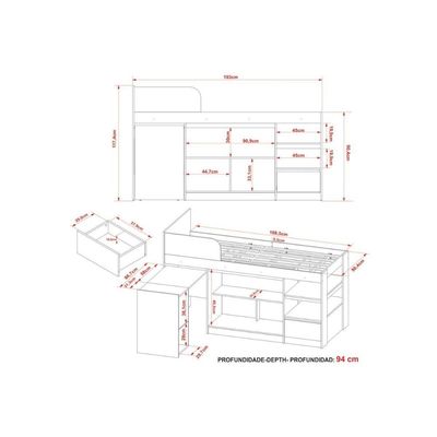 Cama Solteiro CM8021 Multifuncional c/ Escrivaninha Amêndoa - Tecno Mobili