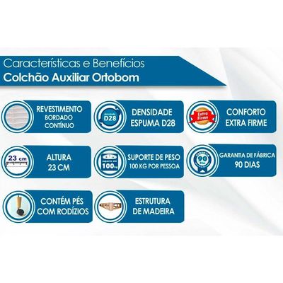 Cama Box Baú c/Auxiliar Solteiro Universal Courano Nero Black (88x188) - Ortobom