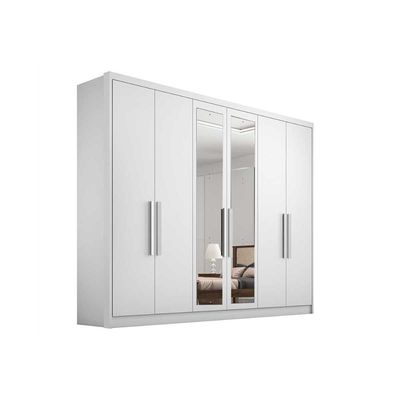 Guarda Roupa 6 Portas  e 4 Gavetas c/ Espelho Rizon Plus Branco - Novo Horizonte