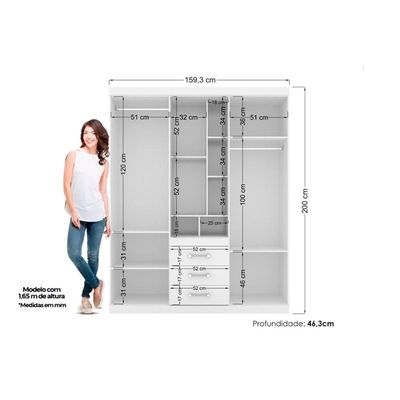 Guarda Roupa 5 Portas e 3 Gavetas Havana Star 5.3 Castanha/Off White - Santos Andirá