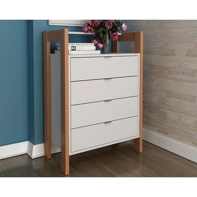 Gaveteiro p/ Escritório AZ1012 c/ 4 Gavetas Amêndoa/Branco - Tecno Mobili