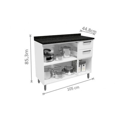 Gabinete de Cozinha Modulado Balcão Múltipla 6114 3 Portas 2 Gavetas c/ Tampo Branco - Bertolini