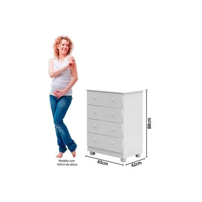 Cômoda de Quarto Júnior c/ 4 Gavetas Branco - Peroba