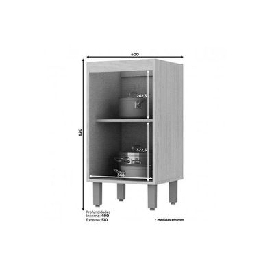 Gabinete de Cozinha Modulado Balcão Connect c/ 1 Porta s/ Tampo 40cm Duna/Cristal - Henn