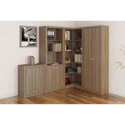 Estante Livreiro de Escritório ME4132 Canto c/ 4 Prateleiras Nogal - Tecno Mobili