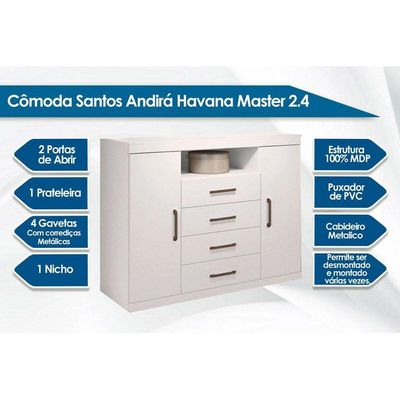 Cômoda Casal Master c/ 2 Portas 1 Nicho e 4 Gavetas Branco - Santos Andirá