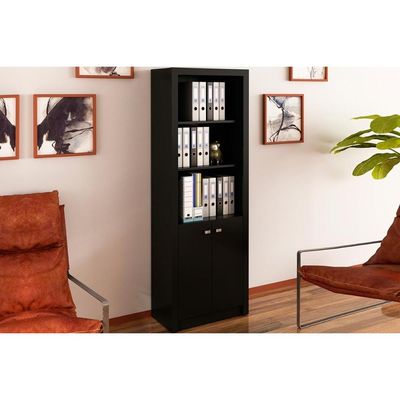 Estante Livreiro Casal ME4110 c/ 2 Portas e 3 Prateleiras Preto - Tecno Mobili