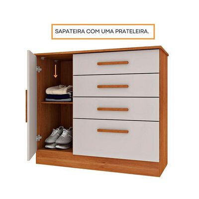 Cômoda Casal Chicago c/ 1 Porta e 4 Gavetas Branco/Neve - Tcil Móveis