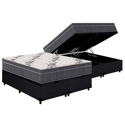 Cama Box Baú Queen: Colchão Anatômico Ortobom D33 / EP Airtech 100 + Base CRC Courano Black(158x198)