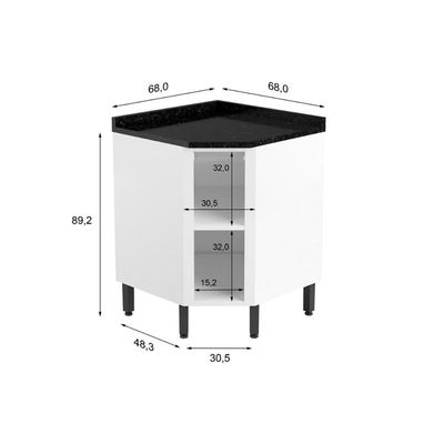 Balcão de Cozinha Modulado  Canto Oblo Evidence 7115 1 Porta c/Tampo Branco - Bertolini