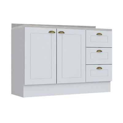 Balcão de Cozinha Modulado  Americana 2 Portas e 3 Gavetas c/ Tampo Branco - Henn