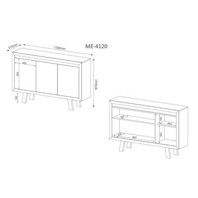 Balcão de Escritório ME4120 c/ 3 Portas Branco - Tecno Mobili