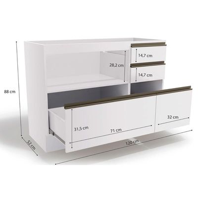 Balcão de Cozinha Maxxi G746 1 Porta e 4 Gavetas s/ Tampo 120cm Nogal - Kappesberg