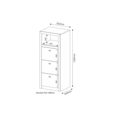 Arquivo de Escritório ME4118 c/ 3 Gavetas e 1 Nicho Branco - Tecno Mobili