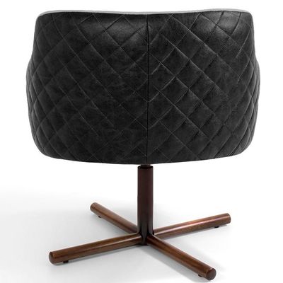 Poltrona Giratória Base X Linho Cinza Tressê Corano Preto