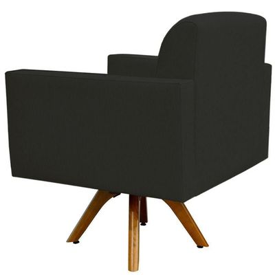 Poltrona Giratória Base De Madeira Suede Preto