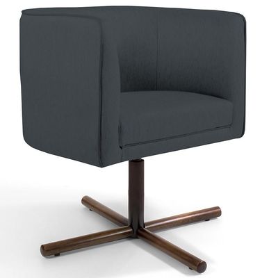 Poltrona Giratória Base X Veludo Cinza C-317