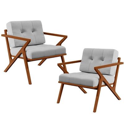 Kit 02 Poltronas Com Cintas De Corano Laís B04 Linho Cinza