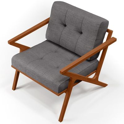 Kit 02 Poltronas Cintas De Corano Linho Cinza Escuro