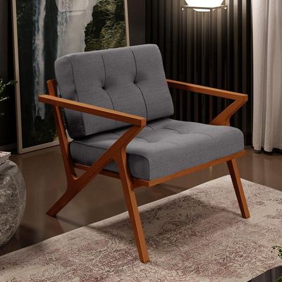 Kit 02 Poltronas Cintas De Corano Linho Cinza Escuro