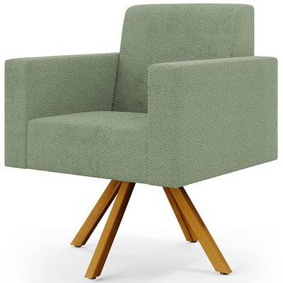 Kit 02 Poltronas Giratória Sala De Estar Base De Madeira Helô L02 Bouclê Oliva