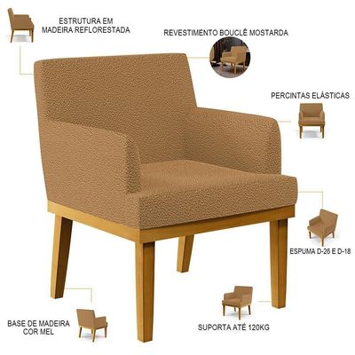 Kit 03 Poltronas Decorativa Para Sala De Estar E Recepção Beatriz W01 Bouclê Mostarda