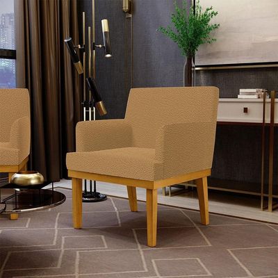 Kit 03 Poltronas Decorativa Para Sala De Estar E Recepção Beatriz W01 Bouclê Mostarda