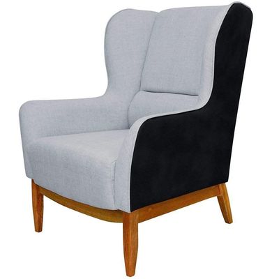 Kit Poltrona Com Puff Linho Cinza D-315 Corano Preto