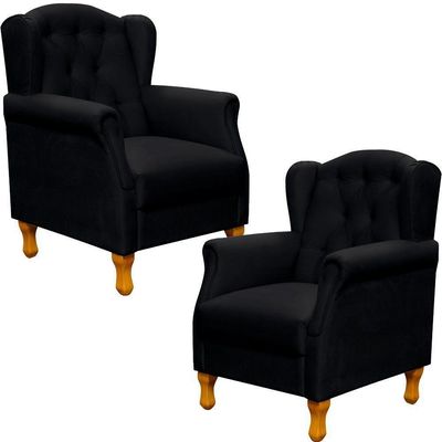 Kit 02 Poltronas Para Sala De Estar Yara P02 Corino Preto