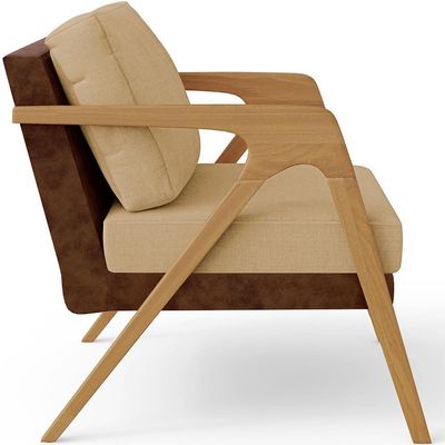 Kit 02 Poltronas Pietra L02 Marrom Linho Bege Escuro