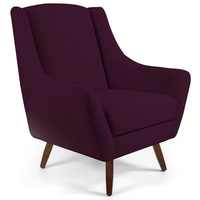 Poltrona Com Puff Pés De Madeira Veludo Roxo Grape C-292