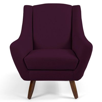 Poltrona Com Puff Pés De Madeira Veludo Roxo Grape C-292
