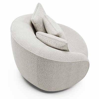 Poltrona Decorativa Para Sala De Estar Base Giratória Witta M03 Bouclê Branco - Lyam Decor