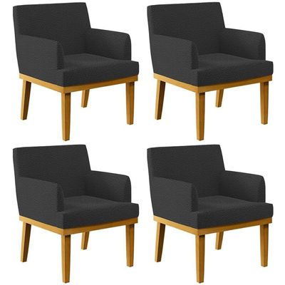 Kit 4 Poltronas Decorativas Sala De Estar E Recepção Base Mel Beatriz W01 Bouclê Preto - Lyam Decor