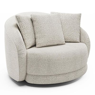 Poltrona Decorativa Para Sala De Estar Base Giratória Witta M03 Bouclê Branco - Lyam Decor