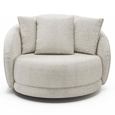 Poltrona Decorativa Para Sala De Estar Base Giratória Witta M03 Bouclê Branco - Lyam Decor
