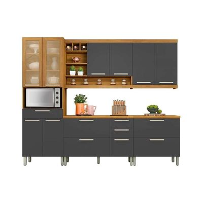 Kit De Cozinha 4Pçs Burguesa Premium 5Pçs (2 Balcões + 2 Aéreos + 1 Paneleiro) C5p26 Freijo/grafite