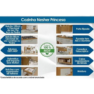 Cozinha Compacta Princesa 3 Peças (2 Balcões + Aéreo) C3p22 Freijo/grafite - Nesher