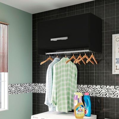 Kit 02 Armários Multiuso Aéreo Cabideiro Grécia L03 Preto