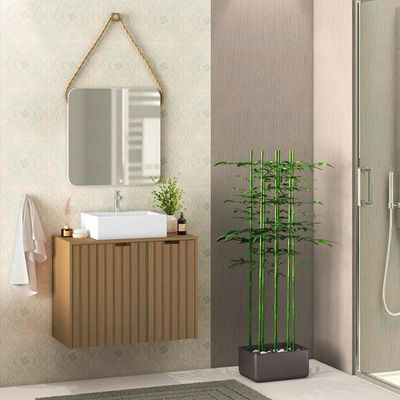 Balcão Gabinete Para Banheiro 80 Cm 2 Gavetas Nogal Amêndoa